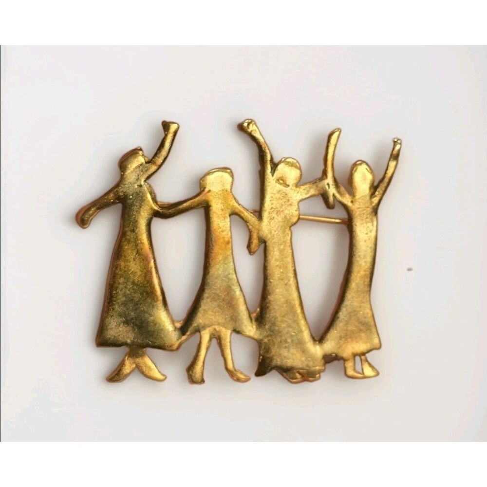 Vintage JJ Jonette Jewelry Dancing Women Friends Brooch Rainforest #1409